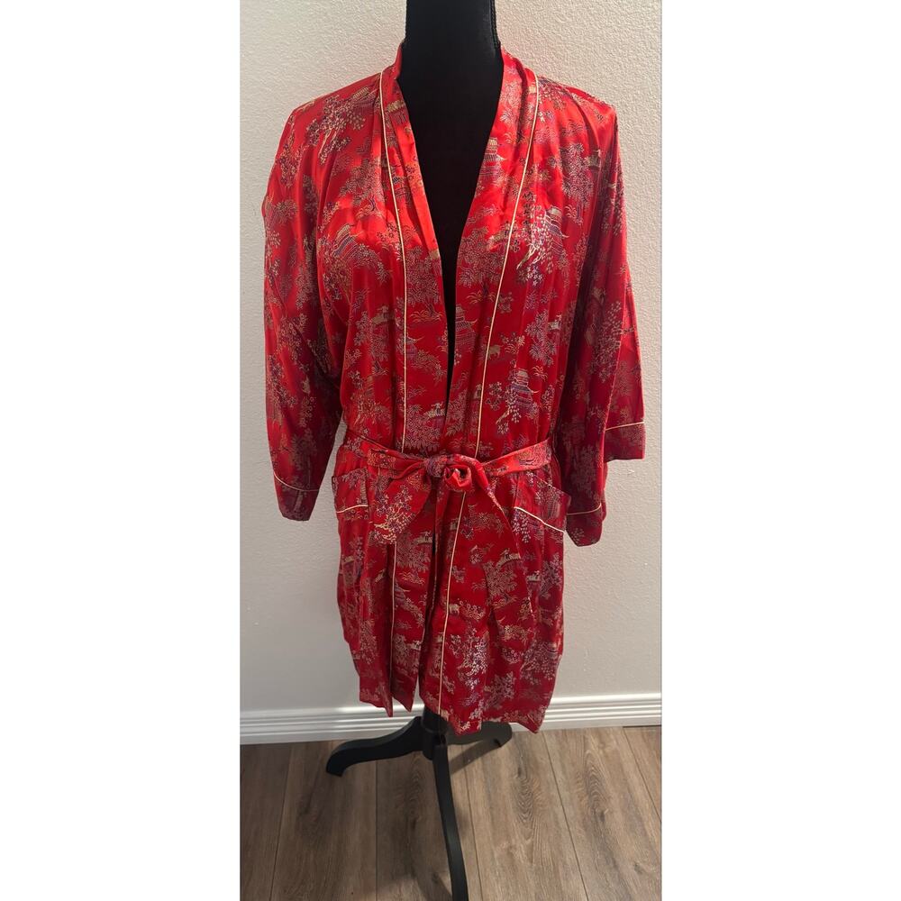 Vintage x Solz Squirrel Chinese Robe/Jacket/Kimono/Dressing Gown Red OSFA